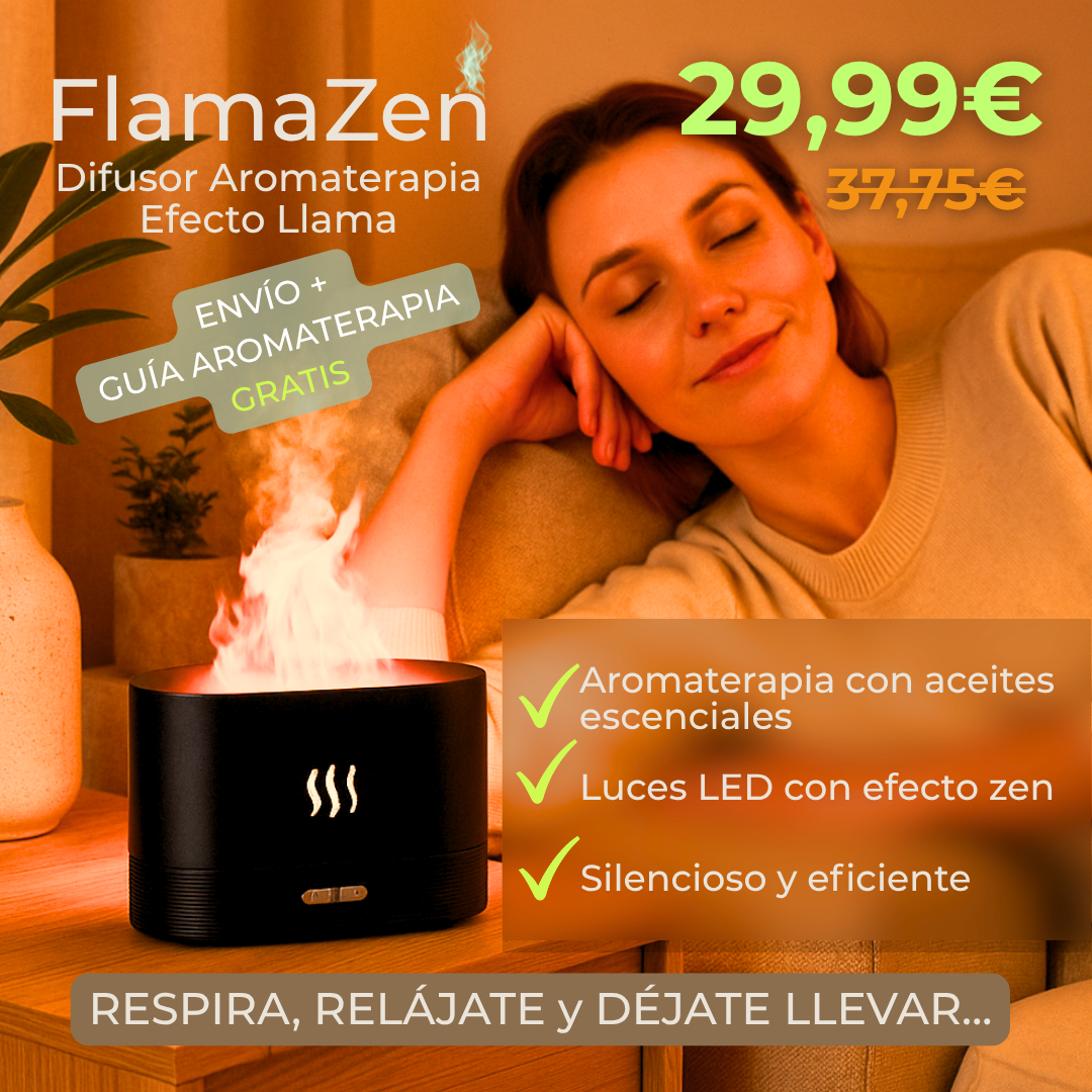 FlamaZen Difusor Aromaterapia Efecto Llama + GUÍA GRATIS