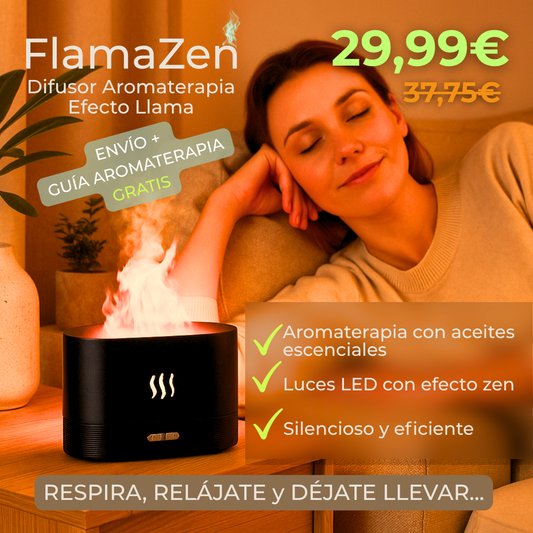 FlamaZen Difusor Aromaterapia Efecto Llama + GUÍA GRATIS